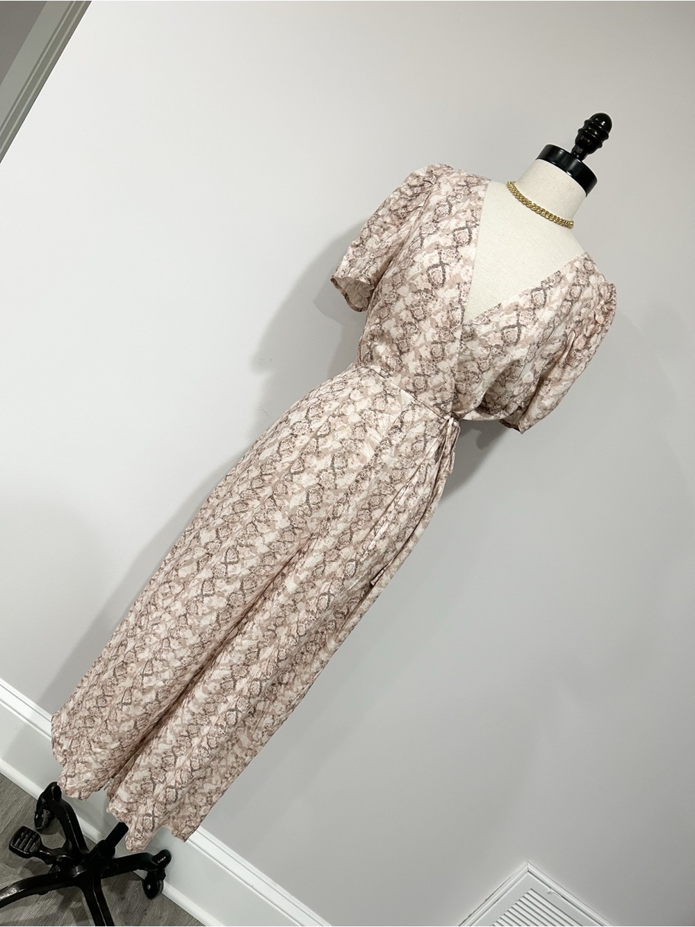 Neutral Snake-Print Wrap Midi jumpsuit